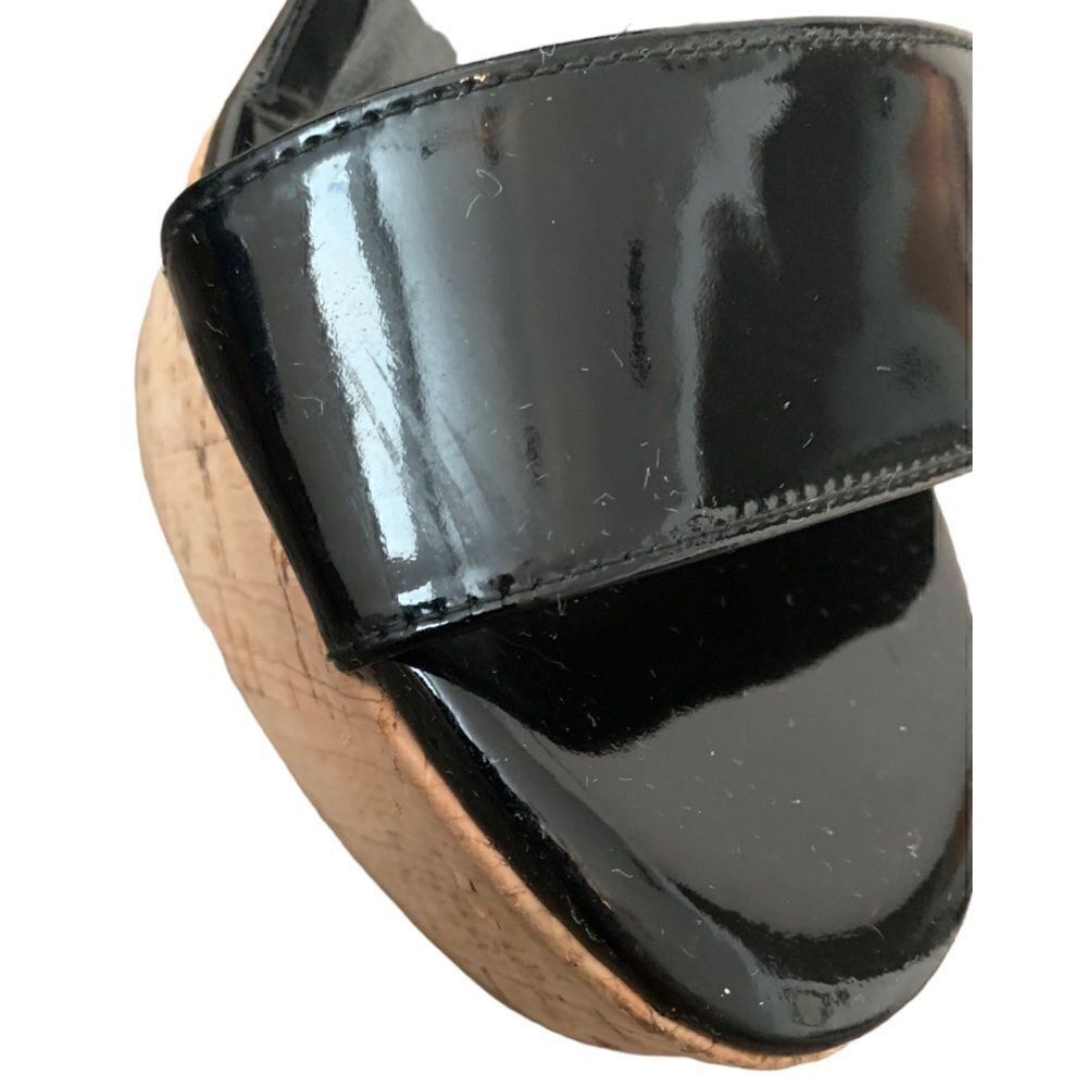 Stuart Weitzman Black Patent Leather Wedge Sandal Size 9.5 - Picture 6 of 14